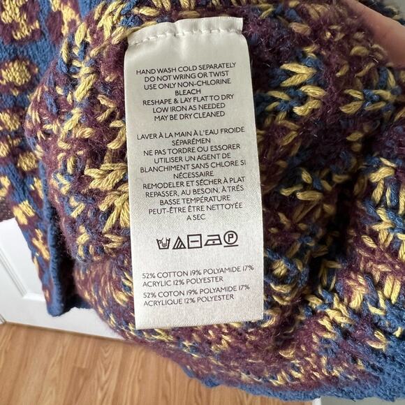 Free People Leopard Little Animal Pullover Crew Neck Sweater Blue Fig Combo XS - Picture 9 of 9